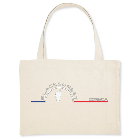Pour faire vos courses ou tout simplement aller à la plage en toute élégance, optez pour ce sac de qualité. Imprimé en France, ses finitions lui procurent solidité et qualité. Estampillé Label GOTS, il est composé à 80% de coton recyclé. Motif : L'Île intégré dans le logo Black SunSet Corse
