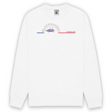 Sweat unisexe ultra doux imprimé en France. Coupe droite et encolure ras de cou. Manches montées. Logo imprimé sur la face avant. Motif Vélo Surf Hossegor