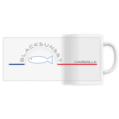 Indémodable, ce Mug personnalisé, imprimé en France, est d'une excellente qualité. A la maison comme au bureau il sera aussi esthétique que pratique. Versez y votre boisson préférée et dégustez. Le visuel est imprimé autour de la tasse. Motif : La Sardine intégré au logo Black SunSet Marseille