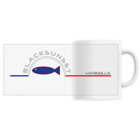 Indémodable, ce Mug personnalisé, imprimé en France, est d'une excellente qualité. A la maison comme au bureau il sera aussi esthétique que pratique. Versez y votre boisson préférée et dégustez. Le visuel est imprimé autour de la tasse. Motif : La Sardine Bleue intégré au logo Black SunSet Marseille