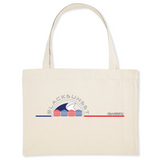 Pour faire vos courses ou tout simplement aller à la plage en toute élégance, optez pour ce sac de qualité. Imprimé en France, ses finitions lui procurent solidité et qualité. Estampillé Label GOTS, il est composé à 80% de coton recyclé. Motif : Tentes Plage intégré dans le logo Black SunSet Biarritz