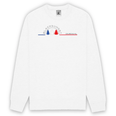 Sweat unisexe ultra doux imprimé en France. Coupe droite et encolure ras de cou. Manches montées. Logo imprimé sur la face avant. Motif Sapins Courchevel