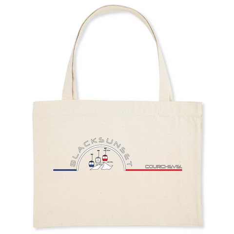 Pour faire vos courses ou tout simplement aller à la plage en toute élégance, optez pour ce sac de qualité. Imprimé en France, ses finitions lui procurent solidité et qualité. Estampillé Label GOTS, il est composé à 80% de coton recyclé. Motif : Télésièges intégré dans le logo Black SunSet Courchevel