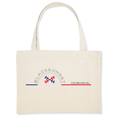 Pour faire vos courses ou tout simplement aller à la plage en toute élégance, optez pour ce sac de qualité. Imprimé en France, ses finitions lui procurent solidité et qualité. Estampillé Label GOTS, il est composé à 80% de coton recyclé. Motif : Flocon intégré dans le logo Black SunSet Courchevel