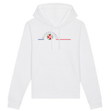 Un sweat à capuche unisexe imprimé en France. Fabriqué dans des conditions éthiques et de manière éco-responsable. Coupe droite et manches montées. Logo imprimé sur la face avant. Motif Croix Basque