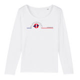 Ce Tee-shirt manches longues, 100% coton Biologique deviendra l'indispensable de vos journées et soirées de mi-saison. Imprimé en France, certifié GOTS, son tissu léger et son col arrondi et évasé le rendent très agréable à porter. Logo imprimé face avant. Motif Surfeur Hossegor