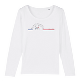 Ce Tee-shirt manches longues, 100% coton Biologique deviendra l'indispensable de vos journées et soirées de mi-saison. Imprimé en France, certifié GOTS, son tissu léger et son col arrondi et évasé le rendent très agréable à porter. Logo imprimé face avant. Motif Télésièges Pra Loup