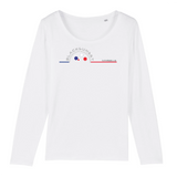 Ce Tee-shirt manches longues, 100% coton Biologique deviendra l'indispensable de vos journées et soirées de mi-saison. Imprimé en France, certifié GOTS, son tissu léger et son col arrondi et évasé le rendent très agréable à porter. Logo imprimé face avant. Motif La Pétanque Marseille