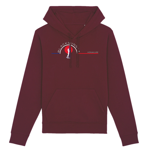 Un sweat à capuche unisexe aux labels Bio, imprimé en France. Fabriqué dans des conditions éthiques et de manière éco-responsable. Coupe droite et manches montées. Logo imprimé sur la face avant. Motif Surfeuse Hossegor