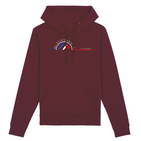 Un sweat à capuche unisexe aux labels Bio, imprimé en France. Fabriqué dans des conditions éthiques et de manière éco-responsable. Coupe droite et manches montées. Logo imprimé sur la face avant. Motif Planches de Glisse Cap Ferret