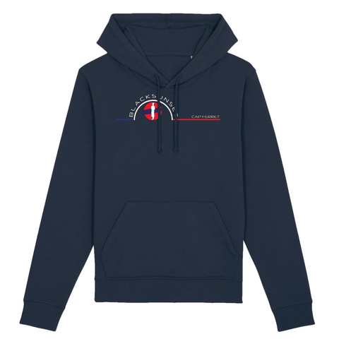 Un sweat à capuche unisexe aux labels Bio, imprimé en France. Fabriqué dans des conditions éthiques et de manière éco-responsable. Coupe droite et manches montées. Logo imprimé sur la face avant. Motif Surfeur Cap Ferret