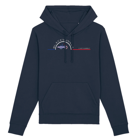 Un sweat à capuche unisexe aux labels Bio, imprimé en France. Fabriqué dans des conditions éthiques et de manière éco-responsable. Coupe droite et manches montées. Logo imprimé sur la face avant. Motif Vélo Surf Cap Ferret