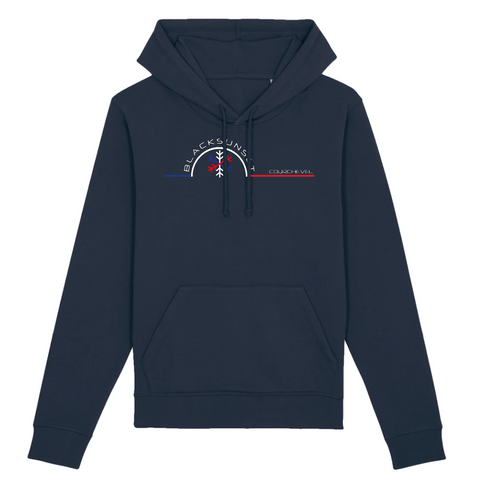 Un sweat à capuche unisexe aux labels Bio, imprimé en France. Fabriqué dans des conditions éthiques et de manière éco-responsable. Coupe droite et manches montées. Logo imprimé sur la face avant. Motif Flocon Courchevel