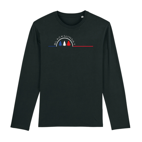 Tee-shirt manches longues épais. Toucher doux et très confortable il se porte en toutes saisons. Imprimé en France et labellisé GOTS ses finitions sont de haute qualité. 100% en coton biologique, il deviendra votre seconde peau. Motif : Sapins intégré dans le logo Black SunSet